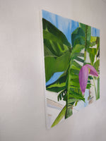 Bananaflower by the house wall (80x80cm)