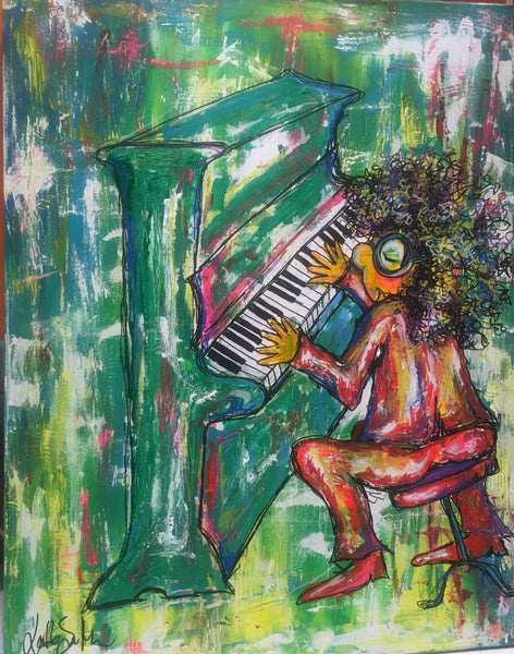 Pianist in green (70x90cm)