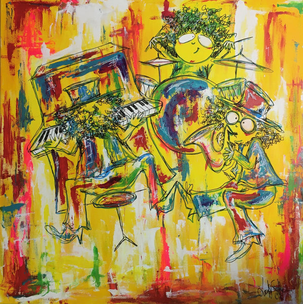 Piano, drums and saxophone (100x100cm)